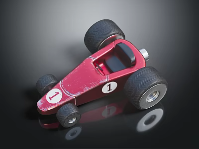 Red Vintage Toy Racing Car With Number 1 On Body Black Tires And Shiny Reflection 3d model