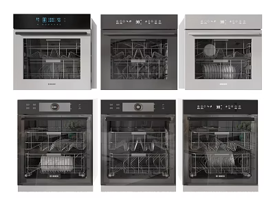 Various Modern Kitchen Dishwashers with Different Colors and Stainless Steel Finishes 3d model
