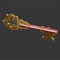 Golden Ornate Key On Black Background With Intricate Patterns And Reflection 3d model
