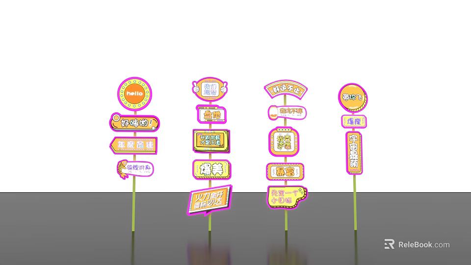 Colorful Promotional Signs With Advertising Messages For Events And Promotions 3d model 