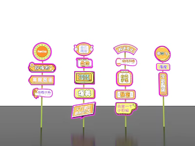 Colorful Promotional Signs With Advertising Messages For Events And Promotions 3d model