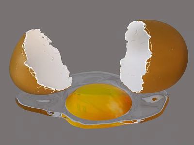 Cracked Brown Egg Shell With Fresh Yolk And White Spilled On Surface 3d model