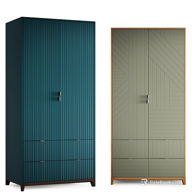 Stylish Blue and Beige Wardrobe Design With Striped and Geometric Patterns And Drawers 3d model 
