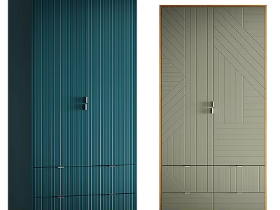 Stylish Blue and Beige Wardrobe Design With Striped and Geometric Patterns And Drawers 3d model