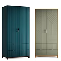 Stylish Blue and Beige Wardrobe Design With Striped and Geometric Patterns And Drawers