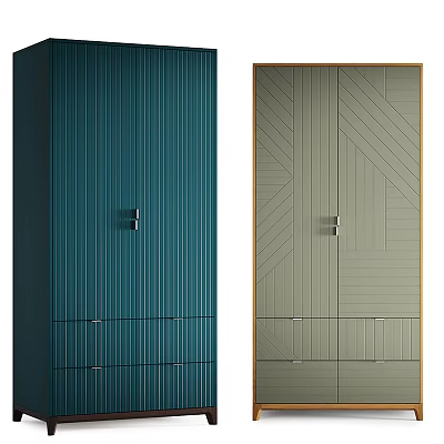 Stylish Blue and Beige Wardrobe Design With Striped and Geometric Patterns And Drawers 3d model
