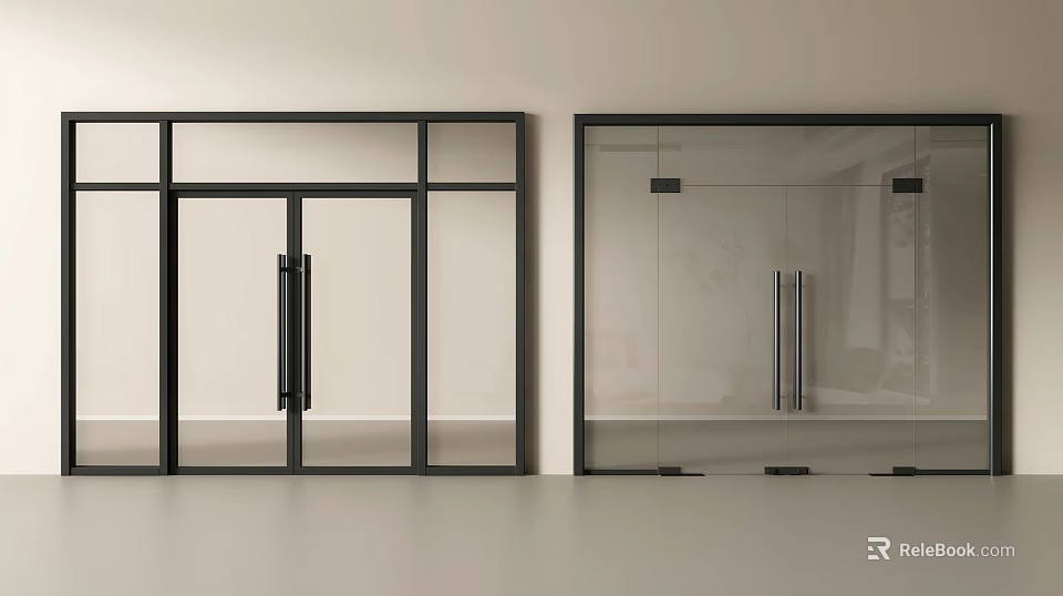 Modern Double Doors With Black Frames Transparent Glass And Metal Handles 3d model 