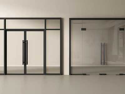 Modern Double Doors With Black Frames Transparent Glass And Metal Handles 3d model