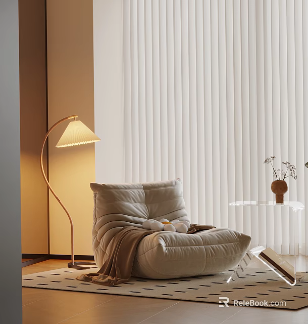 Modern Living Room Interior With Beige Lounge Chair Floor Lamp Side Table And Vase 3d model 