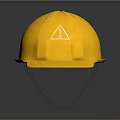 High Quality Yellow Safety Helmet With White Triangular Warning Symbol On Dark Background 3d model