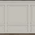 Elegant White Background Wall Featuring Intricate Decorative Moldings Multiple Rectangular Panels and Wooden Flooring 3d model