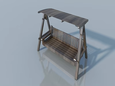 Wooden Outdoor Swing Bench With Canopy And Slatted Seat Design 3d model