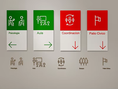 Directional Hanging Signage With Department Names Arrows And Icons For Office Wayfinding 3d model