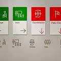 Directional Hanging Signage With Department Names Arrows And Icons For Office Wayfinding