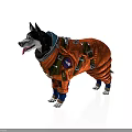 Dog In Orange Spacesuit With Straps And Emblem Patches Standing On White Background