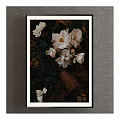 Botanical Painting Featuring White Roses Green Leaves And Brown Petals In Black Framed Wall Art