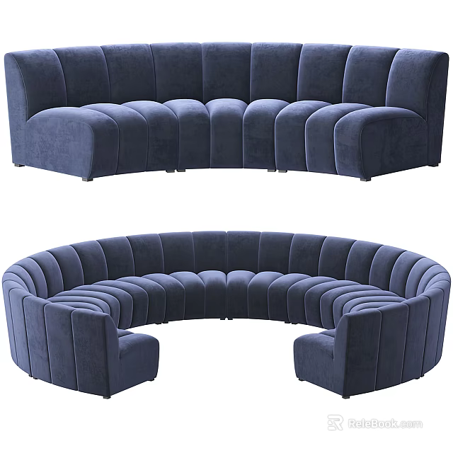 Blue Velvet Curved Sectional Sofa With Modular Design And Tufted Details 3d model 