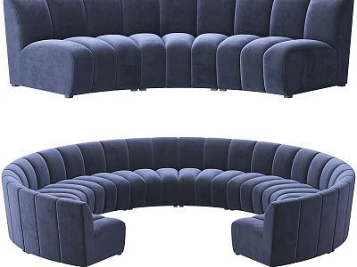 Blue Velvet Curved Sectional Sofa With Modular Design And Tufted Details 3d model