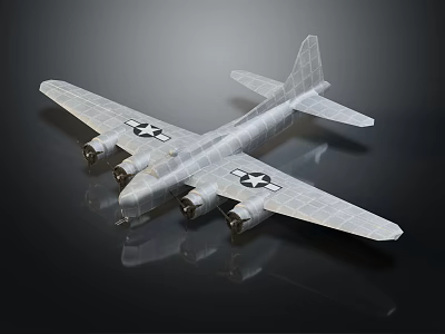 Silver Fighter Jet Model Featuring Four Engines Stars On Wings And Black Background 3d model