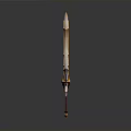 Fantasy Golden Sword With Wing Shaped Decorations And Gemstone Hilt