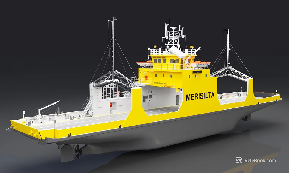 Yellow MEINSULTA Ship Design With Modern Upper Deck And Antenna Structure 3d model 