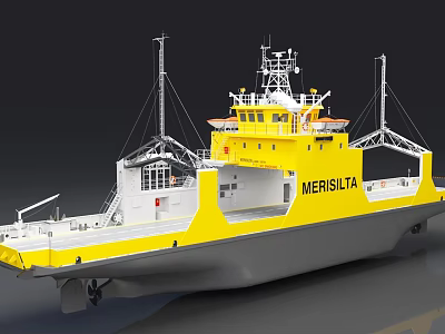 Yellow MEINSULTA Ship Design With Modern Upper Deck And Antenna Structure 3d model