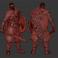 Medieval Fantasy Game Movie Character With Blonde Hair Fur Cloak Metal Armor Sword And Shield