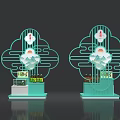 Light Green Display Cabinets With Cloud Patterns Mountain Designs And Number 4 Logo Displaying Items 3d model