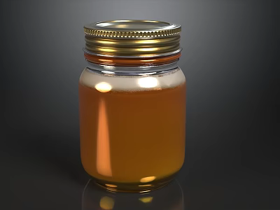 Transparent Glass Jar Filled With Pure Natural Honey With Exquisite Sealed Golden Metal Lid 3d model