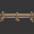 Industrial Equipment With Wooden Frame Horizontal Beams And Multiple Hanging Metal Parts