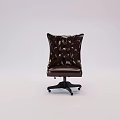Brown Leather Office Chair With Button Tufted Backrest And Wheeled Base