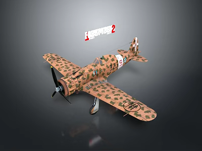 Camouflage Military Airplane Model With War Thunder 2 Logo And Decorative Design 3d model