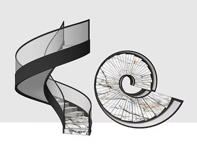 Modern Elegant Spiral Staircase Design With Glass Railing And Marble Steps 3d model