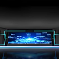 High Tech Digital Display Wall With Multiple Screens Showing Blue Interface And Light Effects 3d model