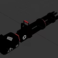 Game Movie Character Heavy Weapon With Multiple Barrels Black Body Red Accents White Symbols