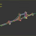 Detailed Tower Bridge Model With Blue Cables And Reflective Dark Surface 3d model
