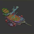 Colorful Cartoon Ship Model With Wooden Deck Blue Red Mast And Decorative Structure