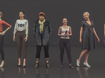 Group of Diverse People Standing in Different Stylish Outfits and Poses 3d model