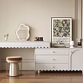 Elegant White Scalloped Dressing Table With Hexagonal Mirror Stool And Framed Artwork 3d model