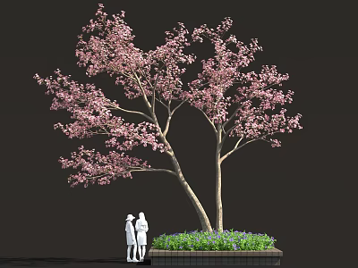 Beautiful Pink Flowering Arbor With Two People Under And Green Leaf Flower Bed 3d model