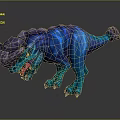 Fierce Blue Dinosaur Game Movie Character With Purple Horns And Sharp Teeth