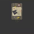 Wooden Table Setup With Bottle Binoculars Old Map Red Plate And Yellow Coins