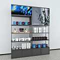 Modern Display Shelves With Electronic Items And Digital Screen In Retail Store 3d model