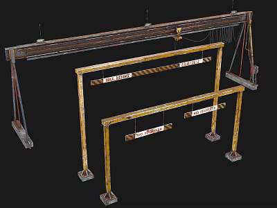 Industrial Gantry Crane Equipment With Metal Frame And Safety Warning Signs 3d model