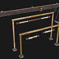 Industrial Gantry Crane Equipment With Metal Frame And Safety Warning Signs