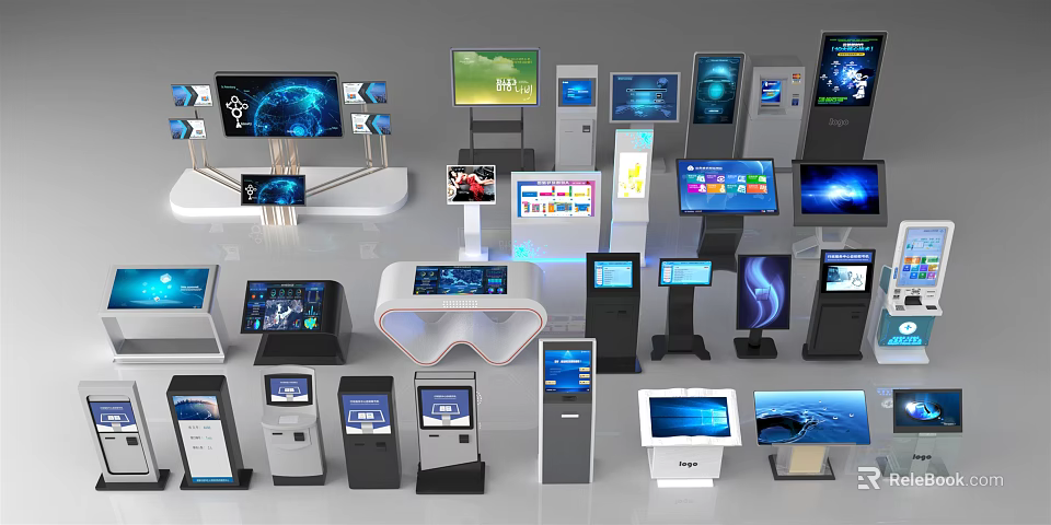 Modern Public Facilities With Smart Interactive Touchscreen Kiosks And Digital Displays 3d model 