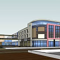 Modern Commercial Complex With Curved Glass Curtain Wall And Multi Storey Structure 3d model
