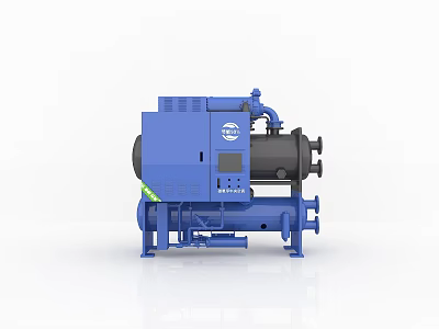 Blue Industrial Chiller Unit With Black Components And Stable Base Frame 3d model
