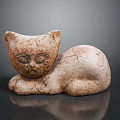 Ceramic Cat Figurine in Lying Position with Cracked Texture on Dark Background 3d model