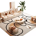 Cream Style Sofa Coffee Table Combination Cloud Sofa Lazy Sofa Coffee Table Floor Lamp 3d model